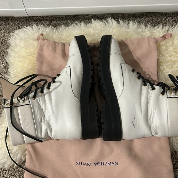Stuart Weitzman Round Toe Block Heel Lace-Up Leather Combat Boots (size 8) - Picture 11 of 14